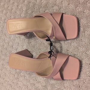 Zara Blush Pink Satin Heels Cross Front Straps NWT
